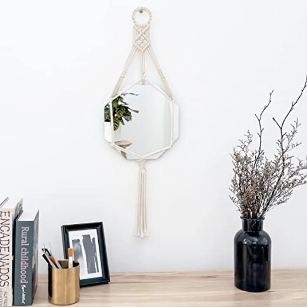 Boho Macrame Wall Hanging Mirror Geometric NWT